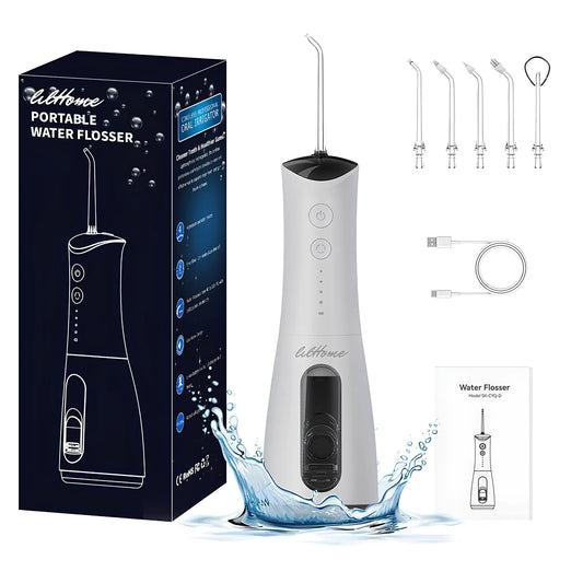 LILHome Water Dental Flosser Teeth Pick:4 Modes Portable Cordless Oral Irrigator 300ML Rechargeable Travel Irrigation Cleaner IPX7 Waterproof Electric Waterflosser Flossing Machine for Teeth Cleaning