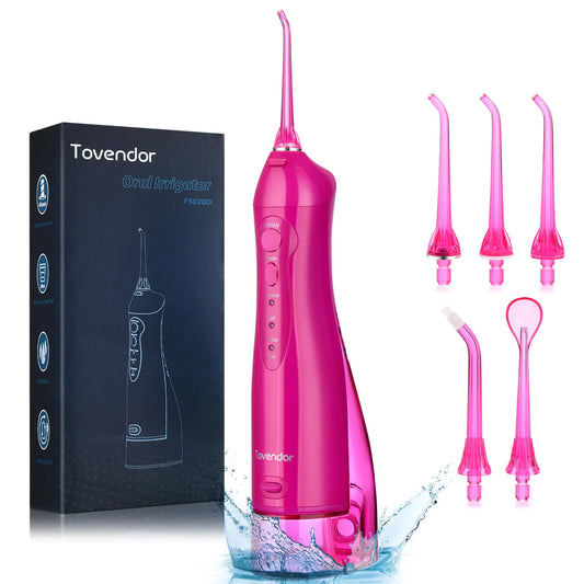 TOVENDOR Electric Water Flosser Rechargeable Dental Oral Irrigator - 3 Modes 5 Tips for Teeth Gums Braces Dental Care Family Oral Health (300ML IPX7Waterproof Waterflosser)