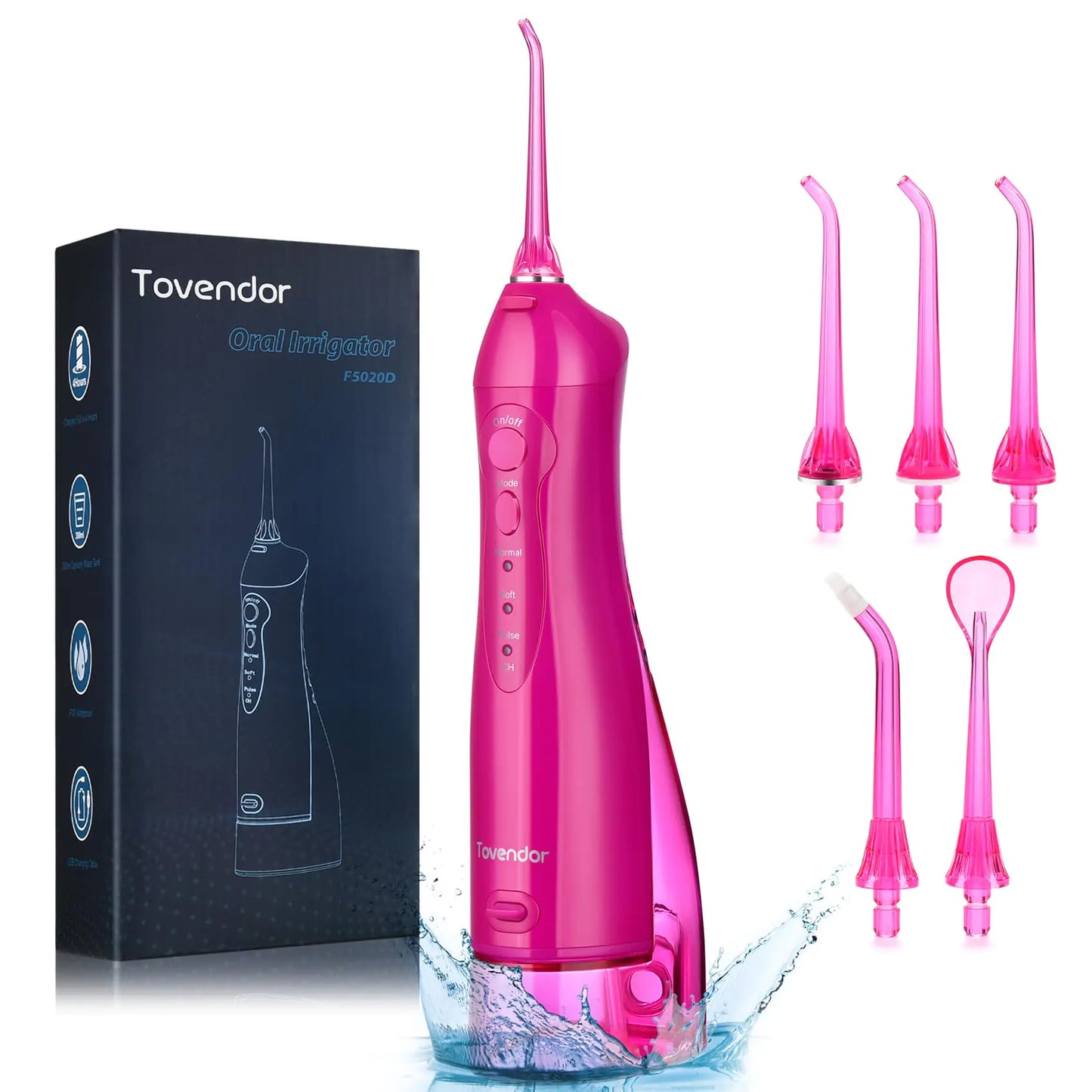 TOVENDOR Electric Water Flosser Rechargeable Dental Oral Irrigator - 3 Modes 5 Tips for Teeth Gums Braces Dental Care Family Oral Health (300ML IPX7Waterproof Waterflosser)